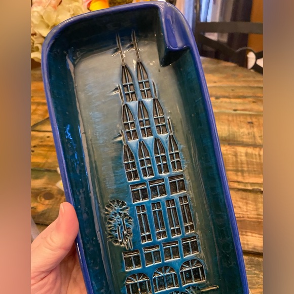 Vintage Bitossi Blue Glaze Campus Pattern Italian Rectangular Plate - Picture 2 of 13